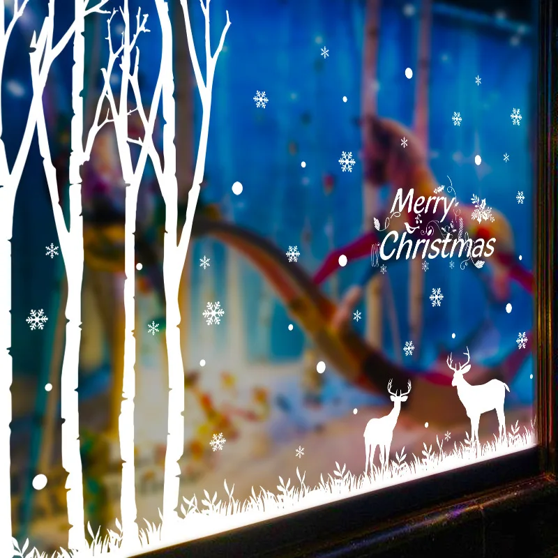 Рождественские украшения лес Снежинка Лось наклейки на стену для гостиной спальни магазин окно украшение для стеклянной двери обои