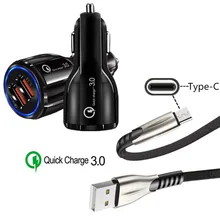 Oppo Reno Z Realme X QC 3,0 Автомобильное зарядное устройство type C USB кабель для быстрой зарядки для samsung S8 A30 A70 M40 Xiao mi A3 mi 9 Red mi K20