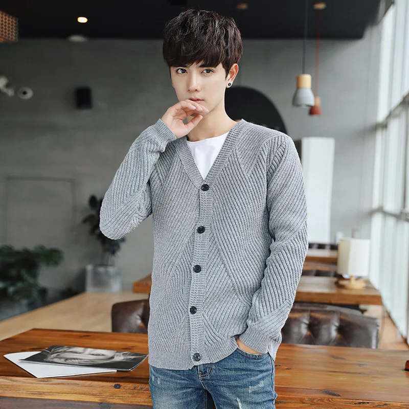 V-Neck Sweater Men's Twist Knitted Sweater Bottom Cardigan Tee Cardigan Solid Regular Casual Business Japan Style Koren Style