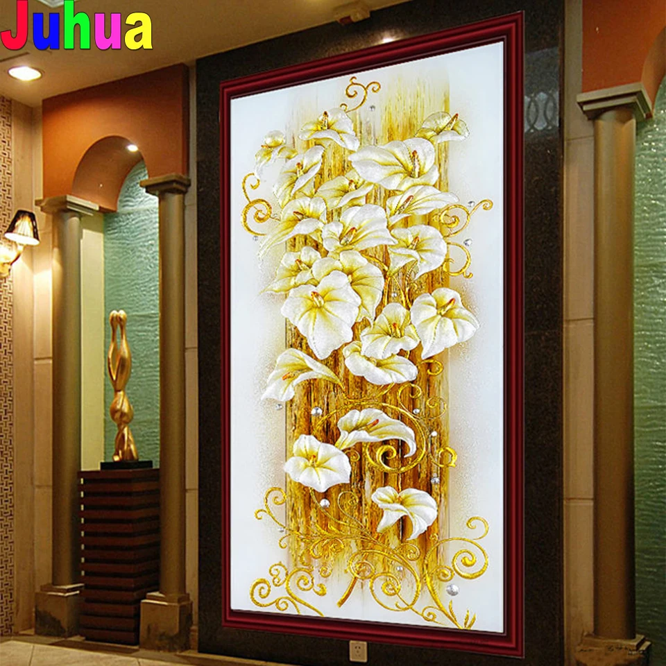 5d Diy Diamond Painting Cross Stitch Golden Lily Embroidery Flowers Crystal Full Square/Round Mosaic Pictures | Дом и сад