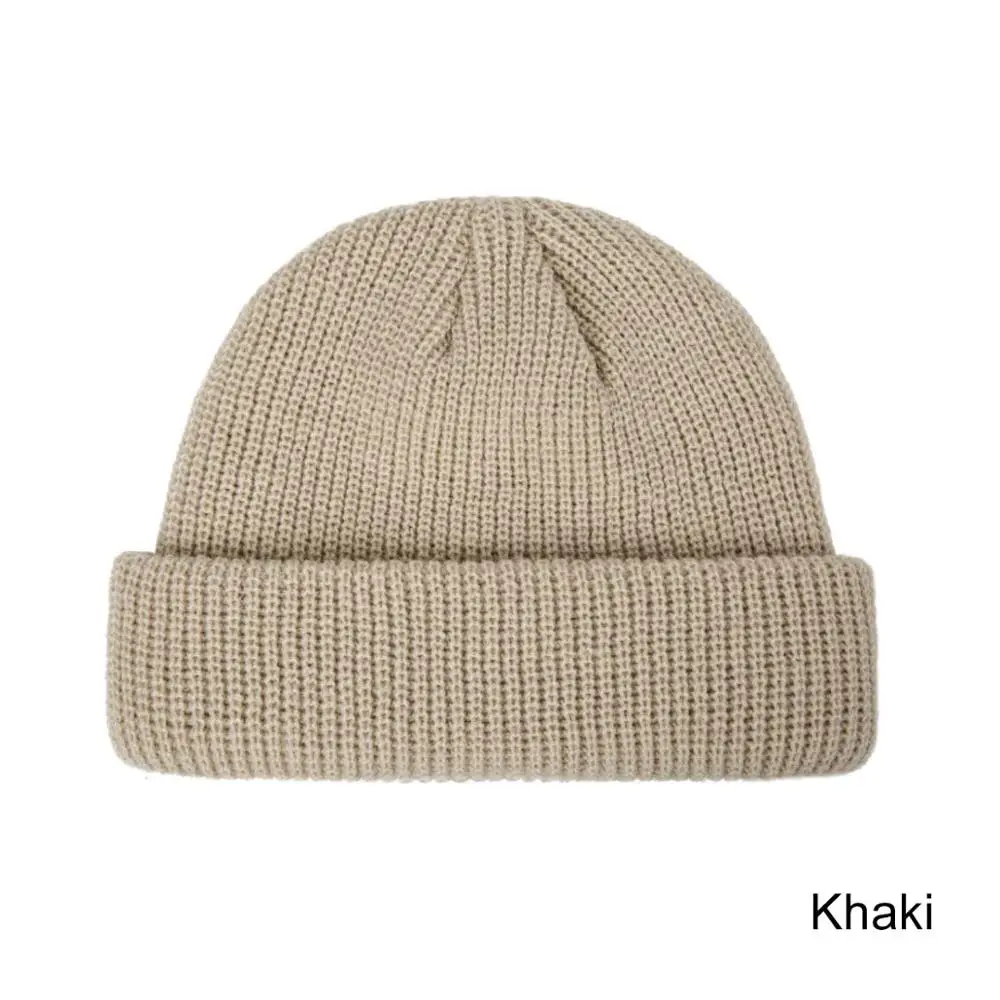 khaki Fashion Unisex Winter Hat Cuffed Cib Knit Hat Short Melon Skin Beanies Autumn Winter Solid Color Casual Beanie Hat - Цвет: khaki
