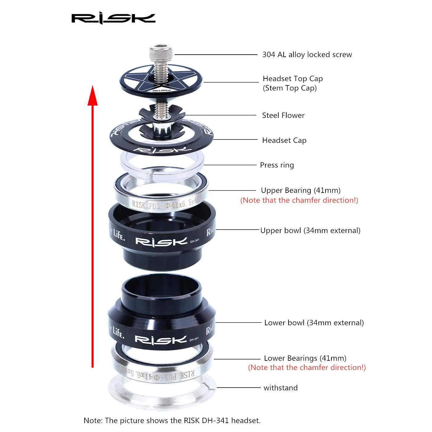 PODAY External 34MM Bearing Headset Fixed Gear Bike Mountain Bike Road  Bicycle Bearing Bicycle Headset