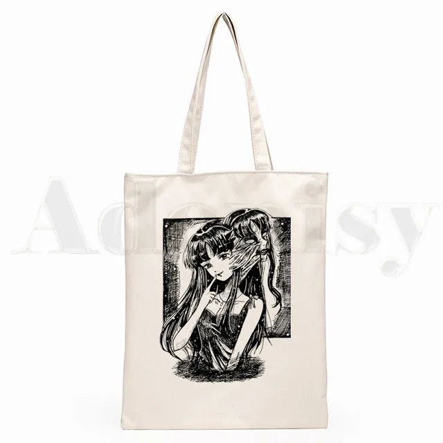 Japan Manga Junji Ito Tomie Shintaro Kago Graphic Hipster Cartoon Print Shopping Bags Girls Fashion Casual Pacakge Hand Bag I