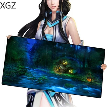 

XGZ Customized Large Mouse Pad Black Lock-edge Anime World Night HD Computer Desk Speed Natural Rubber Non-slip Coasters