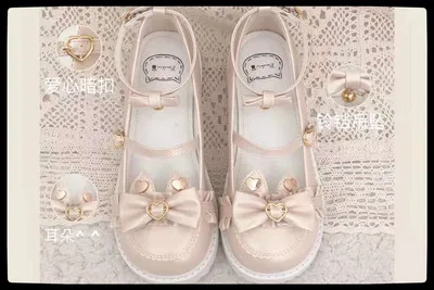 Японские студенческие туфли в стиле Лолиты на толстой подошве; большие милые плоские туфли с бантом; женские туфли принцессы в стиле каваи; Милые винтажные туфли на низком каблуке с круглым носком - Color: Khaki