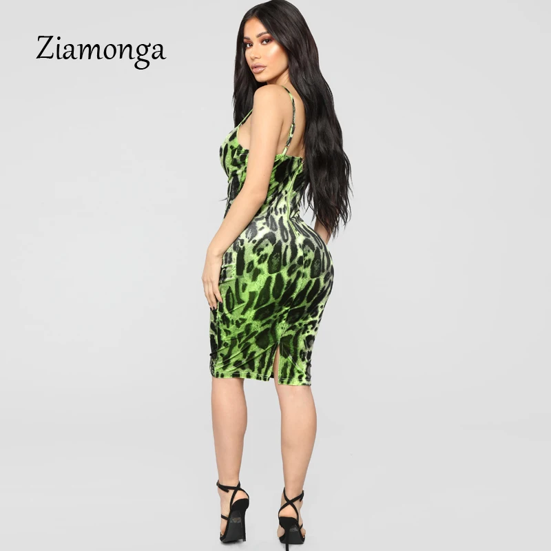 Ziamonga, сексуальное платье миди с леопардовым принтом, женская одежда, длина до колена, миди, Vestidos, облегающее Клубное платье на бретельках