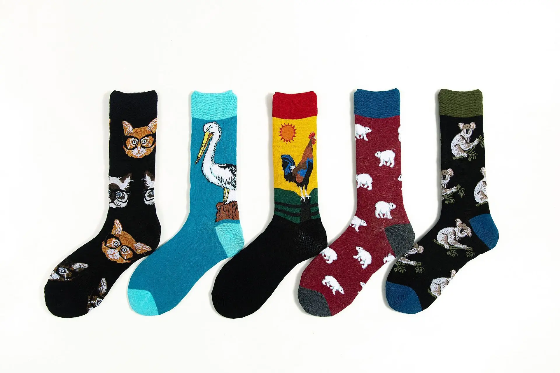 SP&CITY 5 Pairs Harajuku Women Cartoon Animal Patterned Cotton Socks Bird Chicken Funny Print Female Socks Casual High Sox