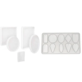 

5 Pack Big Design Resin Molds Silicone Jewelry Casting Molds & 1x Geometry Pendant Jewelry Casting Resin Silicone Mold with Hole