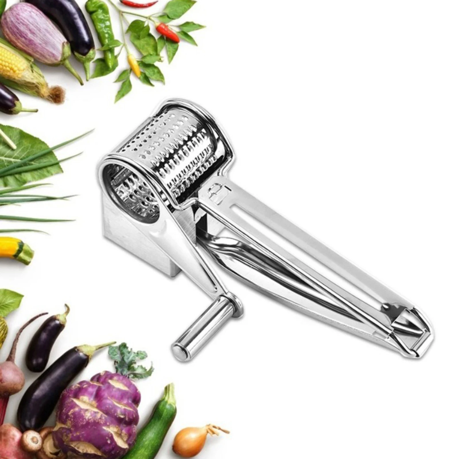 Manual Round Mandoline Slicer Shredder Rotary Cheese Grater Vegetable Cutter
