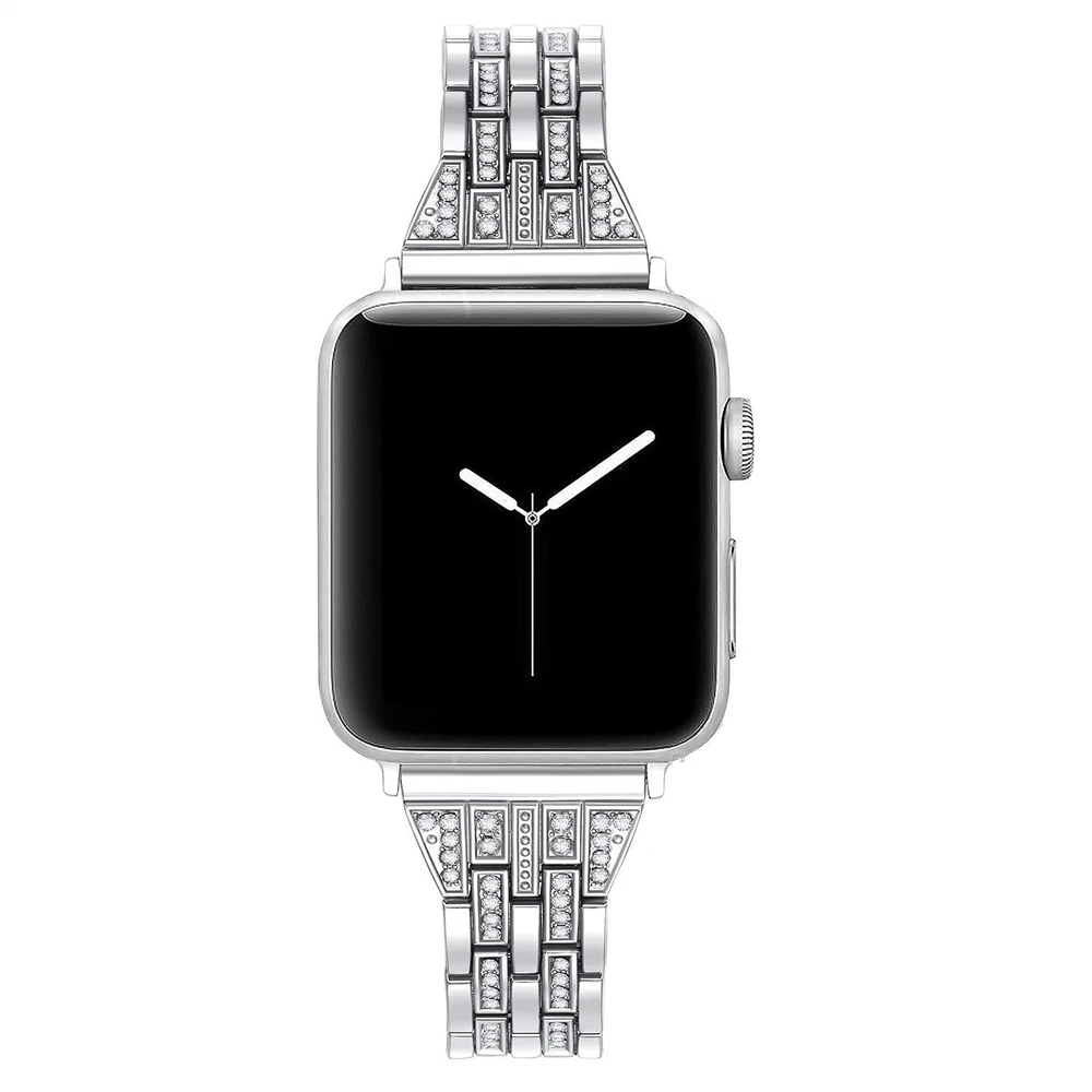 Металлический ремешок для часов, совместимый с Apple Watch, 38 мм, 40 мм, 42 мм, 44 мм, 4 серии, браслет с алмазной инкрустацией, 4 цвета на выбор