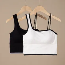 

NEW Streetwear Fashion Top with Hemp Rope Women Crop Top Padded T Shirt Knitted Cropped Sexy Girls Spaghetti Strap Tank Top