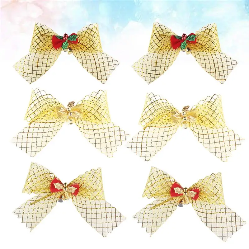 6Pcs Christmas Ornament Glitter Beautiful Decoration Nice Adorable Christmas Tree Lovely Boknot Ornaments for Christmas