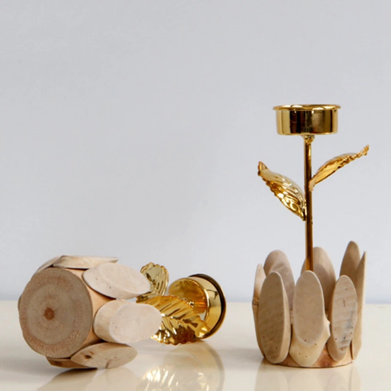 Металлический подсвечник, подставка для канделябры, Рождественский Золотой подсвечник, роза, цветочный деревянный подсвечник, Свадебные вечерние подсвечники
