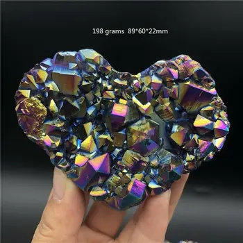 

Drop Shipping 1PC Rainbow Titanium Aura Amethyst Geode Cluster Quartz Crystal Hand Carved Heart Natural Stones and Crystals