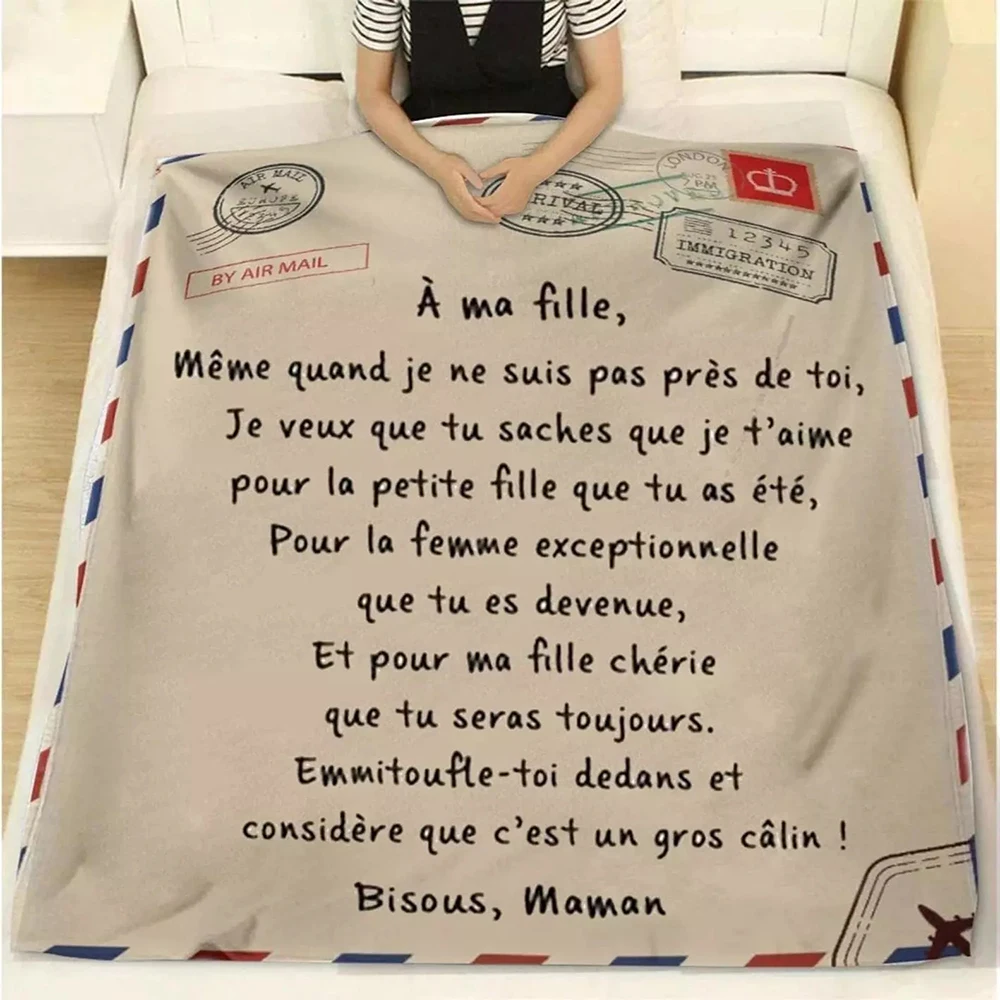 Flannel Blanket Air Mail 3D Printing Sofa Keeping Warm Children Blanket Home Textile Spanish and French Letter Printing Quilt-3