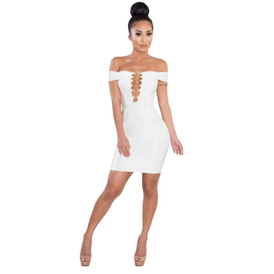 gold-chain-crisscross-lace-up-white-bandage-dress