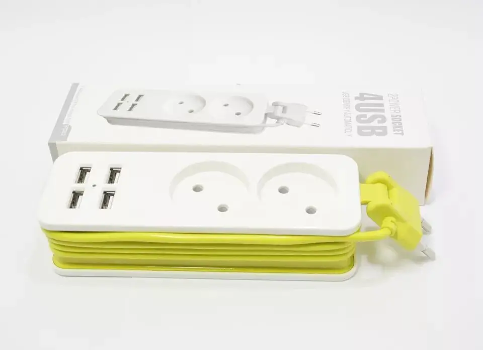 Мощность полосы 2 EU Plug 1200 Вт 110 V-240 V 1,5 м кабель-удлинитель, стены множественный разъем Портативный 4 USB Порты и разъёмы для мобильных телефонов Планшеты