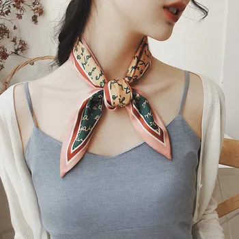 

2020 Retro Classic Lettered Small Silk Spring And Summer Autumn Versatile Double-Sided Ribbon Decoration Small Neckerchief