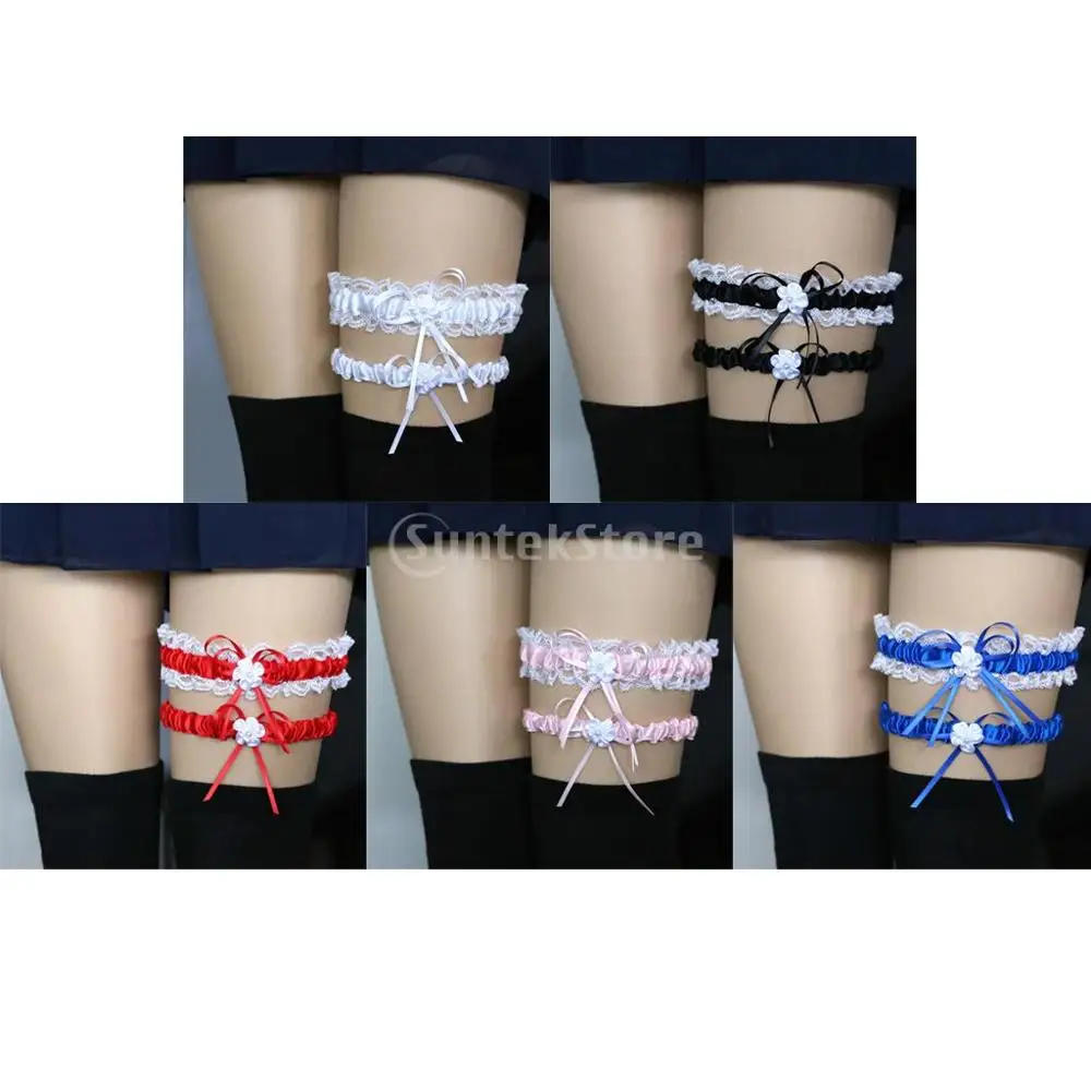 

Lace Wedding Garters with Bowknot Stain Adjust Stretch Bridal Ribbon Thigh Rings Prom Garters Satin Garter Belt Accessory