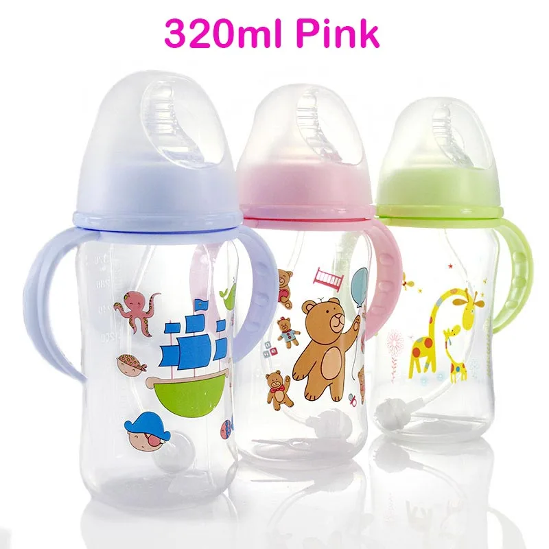 320ml Pink 240/320 мл детская чашка для кормления PP бутылочка с ручкой широкий калибр чашка для грудного молока с соской - Цвет: 320ml Pink