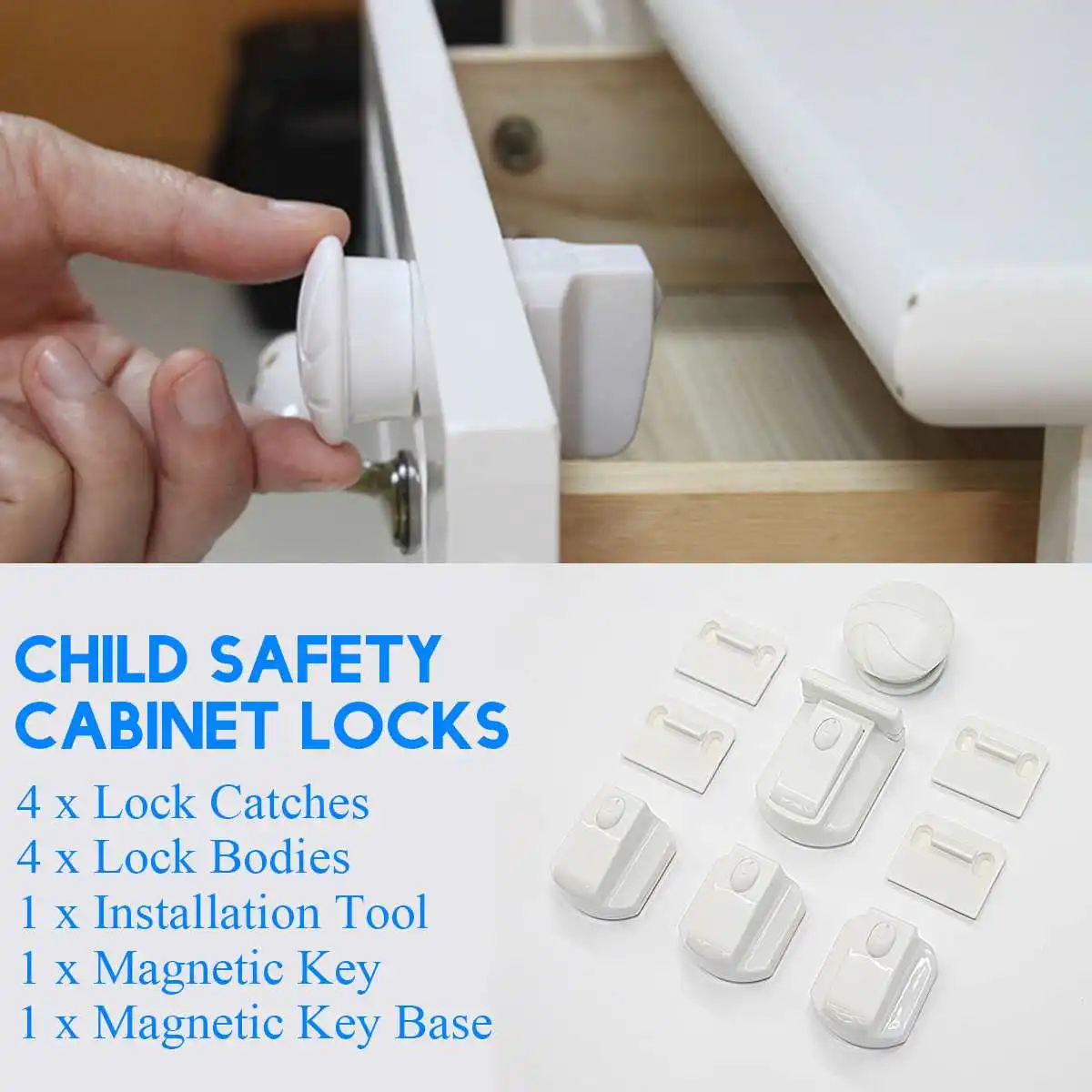 

Magnetic Children Safety Lock Baby Security Cabinet Drawer Door Lock Kids Wardrobe Invisible Locks 4 pcs lock+4 pcs Lock Bodies