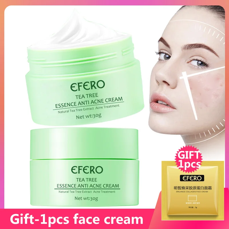 

EFERO Face Cream Tea Tree Essence Anti Acne Cream Oil Control Shrink Pores Skin Whitening Face Cream Repair Acne Scar Removal