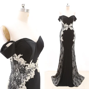 

MACloth Black Sheath Off the shoulder Floor-Length Long Crystal Jersey Prom Dresses Dress S 268636 Clearance