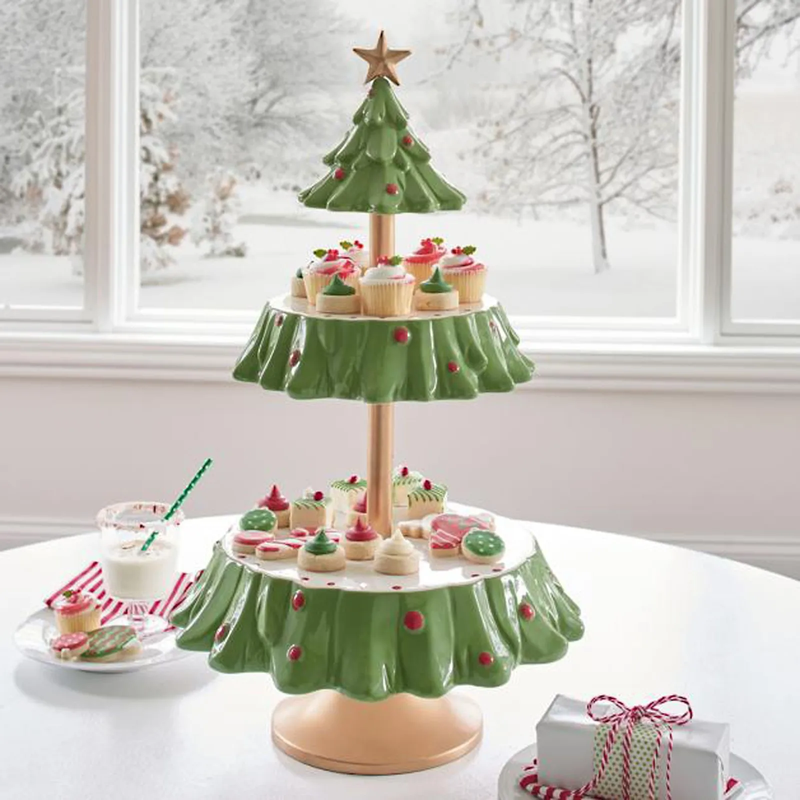 1Pc Christmas Tree Dessert Table Fruit Plate Double Layer Cake Stand Holiday Party Candy Snack Tray Xmas Rack Holder | Дом и сад