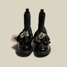 

2022 New Fashion Winter Autumn Elastic Stocking Boots For Women Medium Tube Patent Leather Comfortable Black All-match Loafers