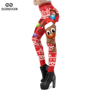 

JIGERJOGER Red women's Christmas deer head print gym leggings tight woman pants for women new leggins gym clothes women