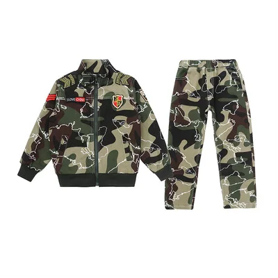 Армейская форма для студентов, комплект из 2 предметов, камуфляжный костюм для мальчиков и девочек, детская верхняя одежда и брюки, детская одежда милитари, B215 - Цвет: Черный