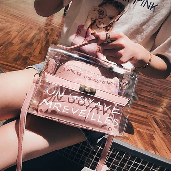 

Women's bags 2 Designer Handbag 2019 Fashion New Handbag High quality PVC Transparent Women Big Tote bag Sweet Lady Shoulder bag