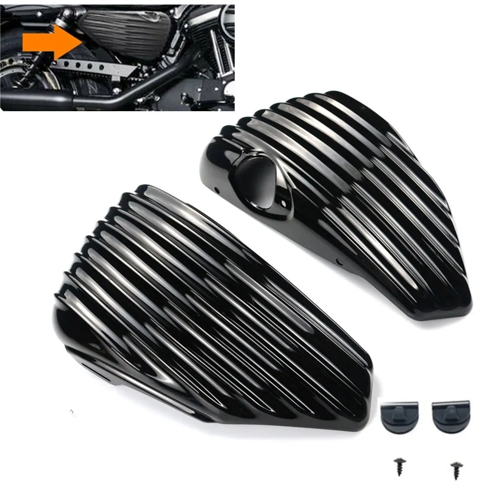

Black Motorcycle Left&Right Side Oil Tank Battery Cover Fairing Guard For Harley Sportster XL1200 XL883 2004-2013