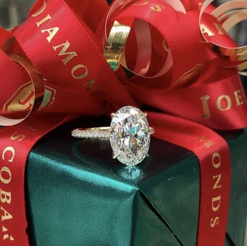 

925 Sliver Sterling oval Diamond Stone Rings for Women Drilled White Topaz Bizuteria Anillos Gemstone Sliver S925 Jewelry Ring