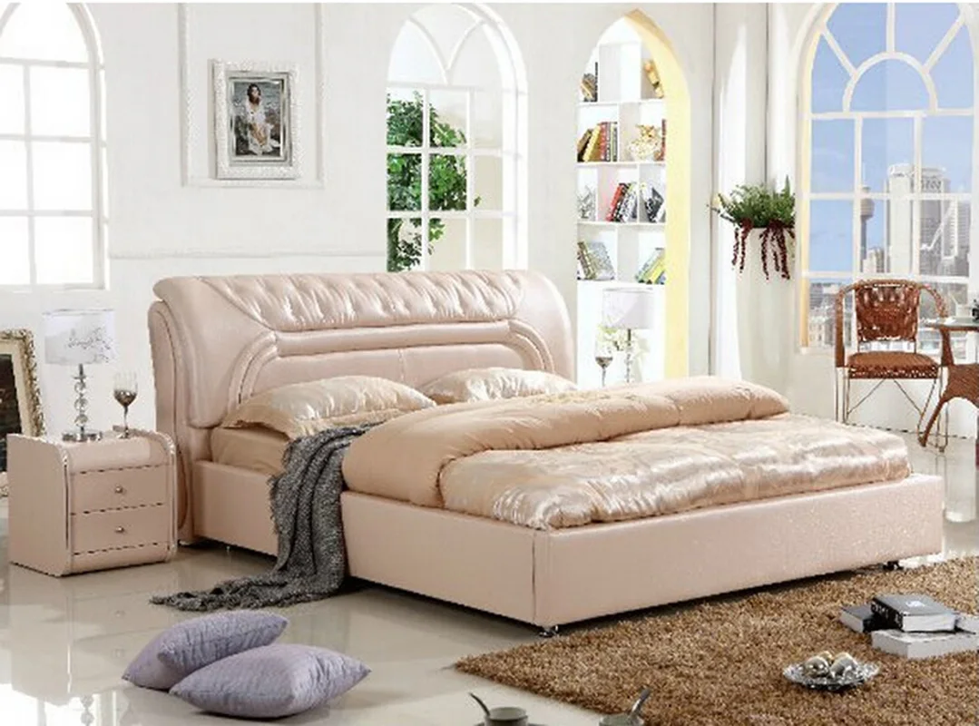

High quality factory price royal large king size Genuine leather soft bed bedroom furniture soft bed 2784