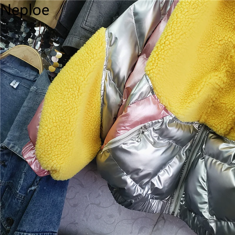 Neploe Fashion Patchwork Thicked Lambswool Cutton Coat Loose Casual Zipper Long Sleeve Parkas Autumn Winter Casaco Feminino47704