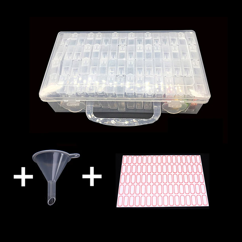 

64 Cells Plastic Storage Box Funnel and Stickers Sets for Diamond Painting Accessories Tools Container Box Sets Diamond Painting