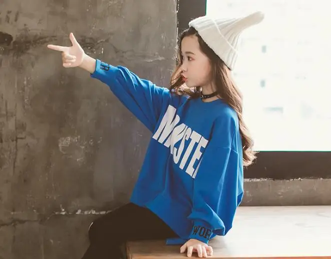 blue shirt normal Новинка года; свитер для маленьких девочек детские осенние Рубашки Пальто для малышей детский хлопковый свитер с надписью одежда для подростков#3658 - Цвет: blue shirt normal