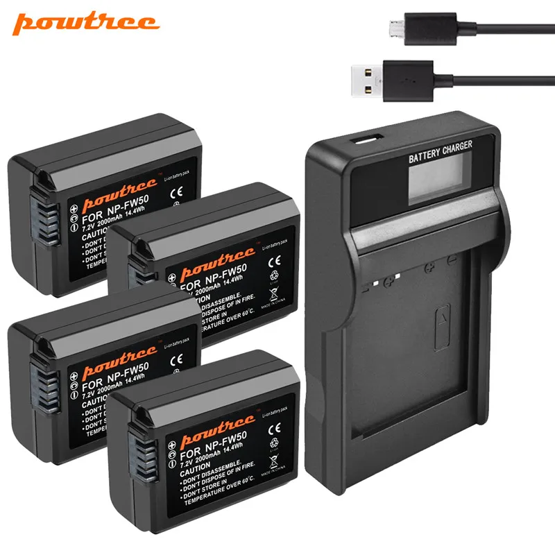 Powtree 2000 мА/ч, NP-FW50 NP FW50 Батарея AKKU+ USB Зарядное устройство для sony NEX-7 NEX-5N NEX-5R NEX-F3 NEX-3D Alpha a5000 a6000 DSC-RX1