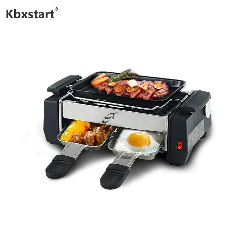 Raclette Grill for 8 People Party with 8 Mini Raclette Grills Pans Barbecue Health Teppanyaki Electric Grill Machine Indoor in Large Non-Stick Grilling Surface 