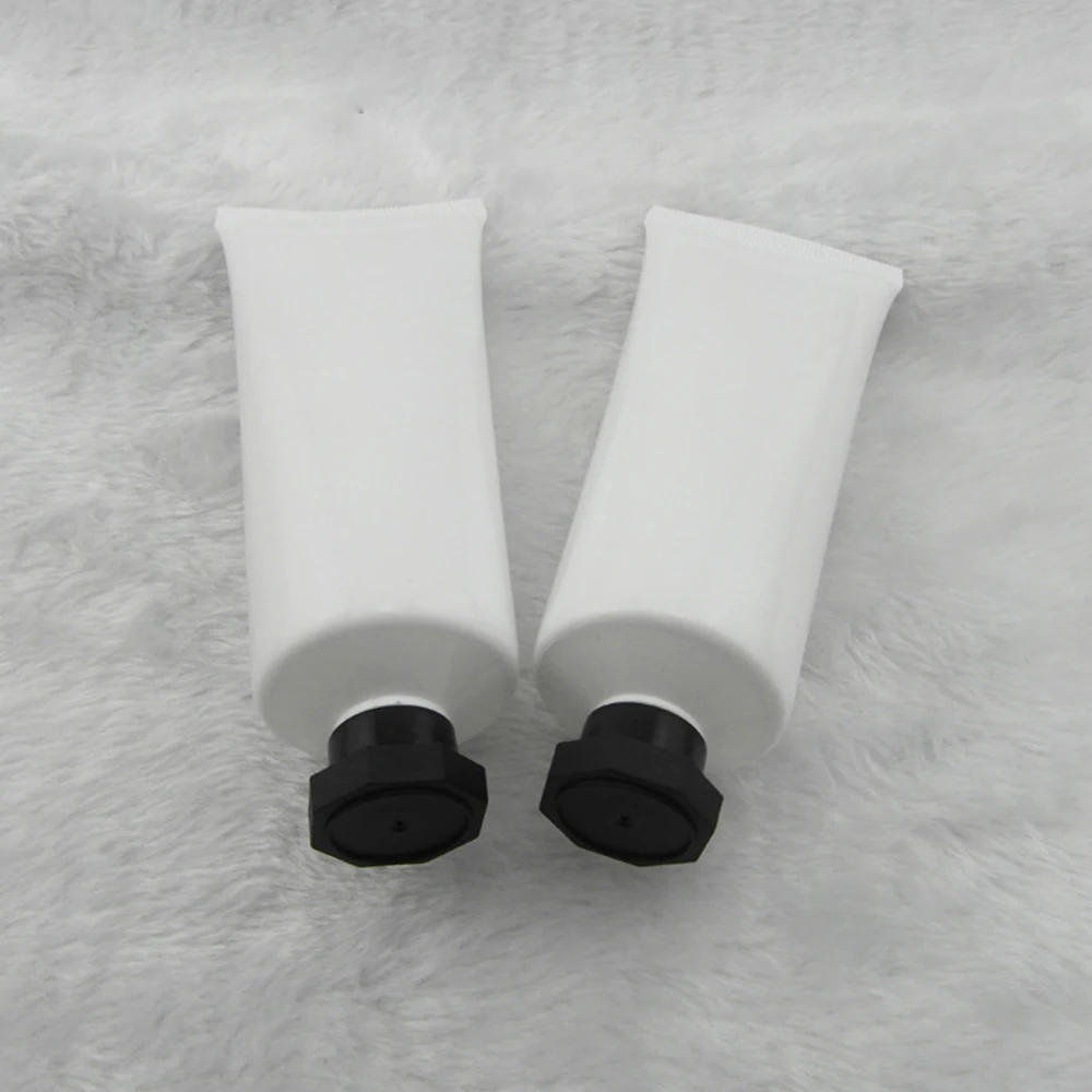80 ml 50pcs glossy white plastic tube / black spiral octagonal cap emulsion cream PE cosmetic packaging empty bottles | Красота и