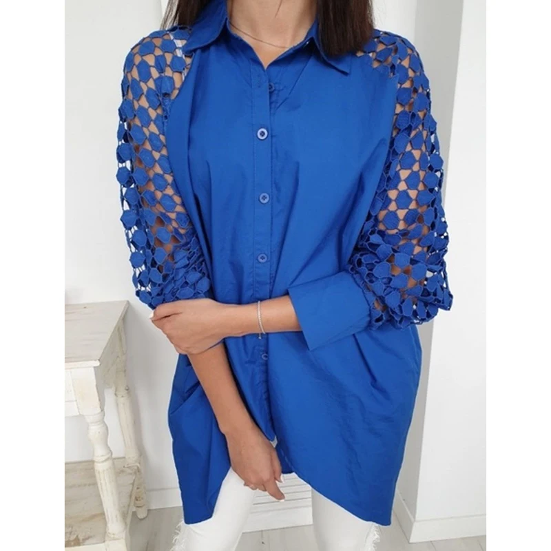 

Women's Summer Loose Casual Blouse Three Quarter Sleeve Patchwork Floral Long Shirt Tops Autumn OL Ladies Top Plus Size SJ3887V