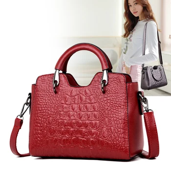 

Alligator Women Tote Handbags Quality Leather Female Crossbody Bag Luxury Brand Designer Medium Ladies Top Handle Shoulder Bags