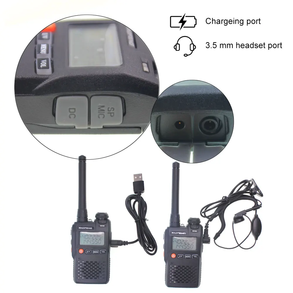 Портативная рация BaoFeng UV 3R Talkie 136 174 и 400 470 МГц с батареей 1500 мАч UV3R|walkie talkie|baofeng