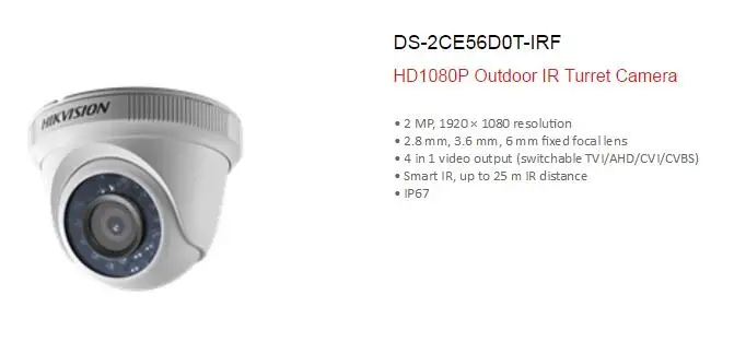 Hikvision, английская версия, 4 в 1, переключаемая DS-2CE56D0T-IRF, HD1080P, CCTV, камера безопасности, IR, 20 м, 2MP, камера для помещений