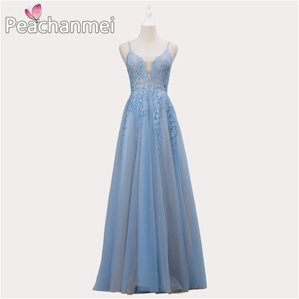 

V Neck Formal Evening Dress Long 2020 Beaded A Line Robe De Soiree Prom Dresses Spaghetti Appliqued Military Sexy Ball Gowns