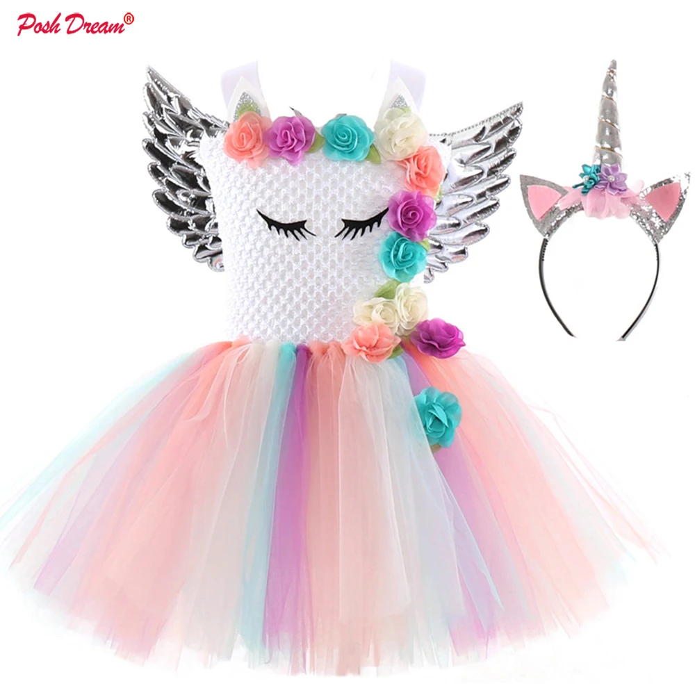 

POSH DREAM Unicorn Dress Christmas Kids Dresses For Girls Costume Girls Princess Dress Children Birthday Party Dress