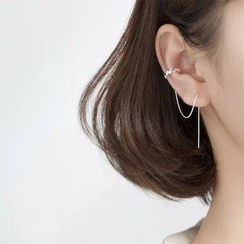 

925 Sterling Silver Clip on Earrings for Women Girl Ear Line Long Tassel Ear Cuff Earring C Shaped Ear Clips Fashion Jewelry