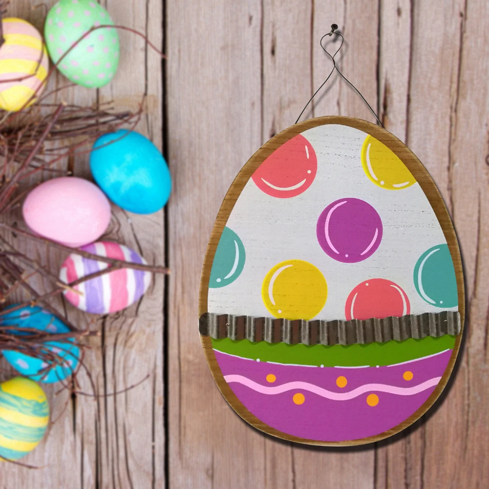 

Wooden Easter Eggs Pattern Hanging Door Greeting Sign Decor Easter Home Party Decoration