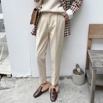 

2020 Winter Woolen Pants women High Elastic Waist Harem Elegant Trousers Female OL Autumn Warm Thick Ankle-Length Pants